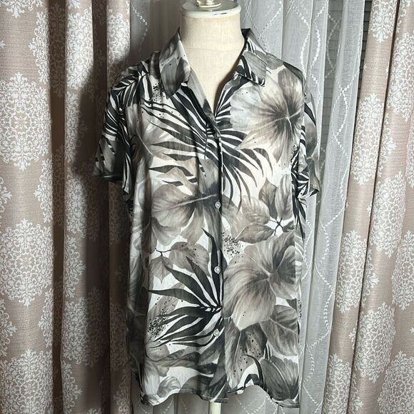Liz Claiborne Tropical Leaf and flower Print Top Size 14 - Picture 1 of 8